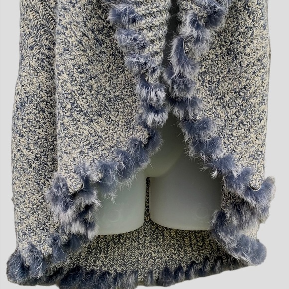 FDJ French Dressing Jeans Blue Gray Marled Knitted Vest Rabbit Fur Trim S / M - Picture 3 of 10